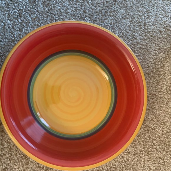 2 ROYAL NORFOLK 7 1/2" FIESTA MAMBO CEREAL/SOUP BOWLS WITH RAINBOW YELLOW CENTER - Picture 4 of 4